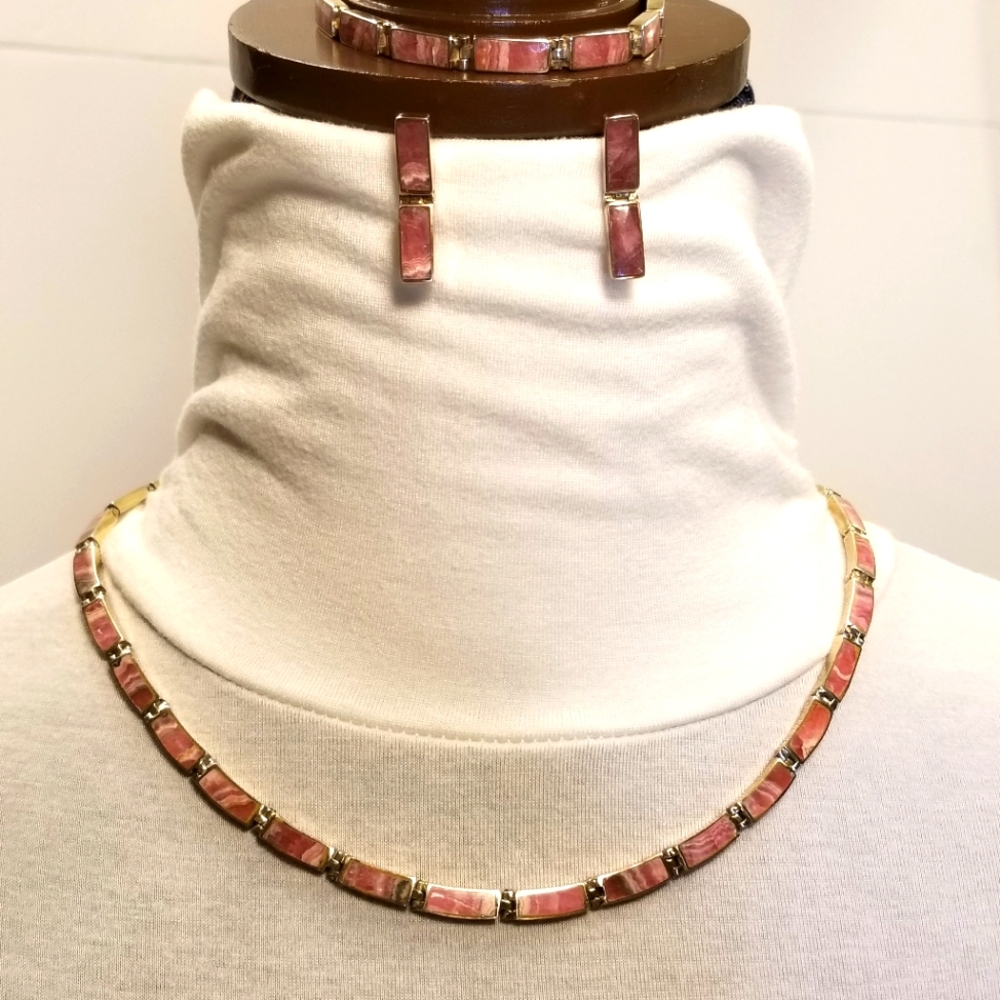 NIB Cold Water Creek Rhodochrosite Gold plated over 925 silver bracelet Chile